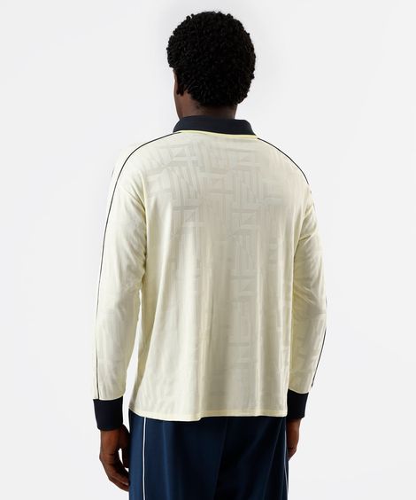 camiseta esportiva masculina manga longa com gola e nervuras amarela