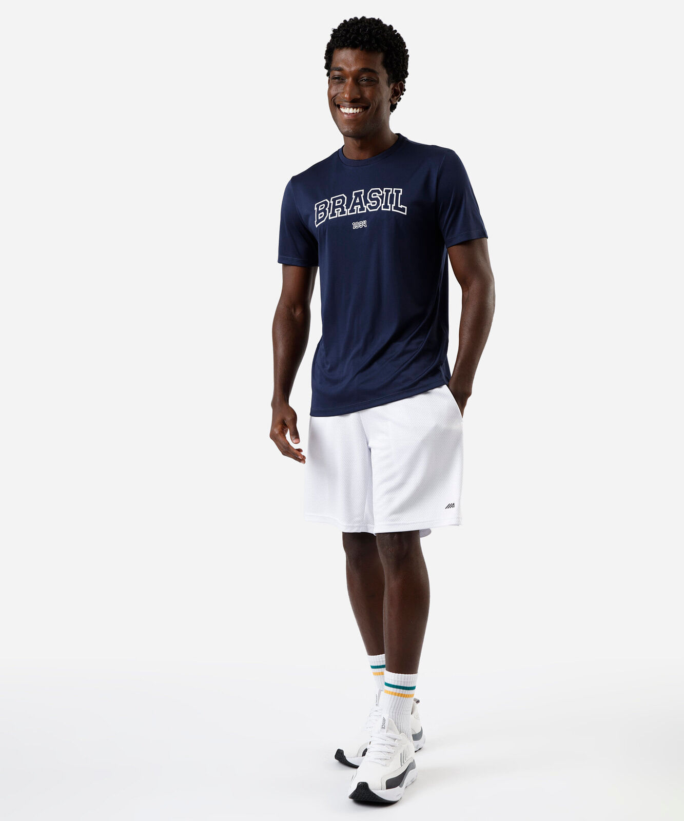 camiseta esportiva masculina manga curta brasil azul