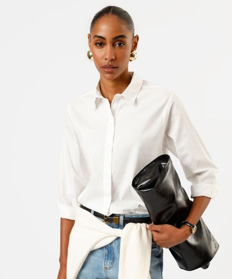 camisa feminina de algodão manga longa off white