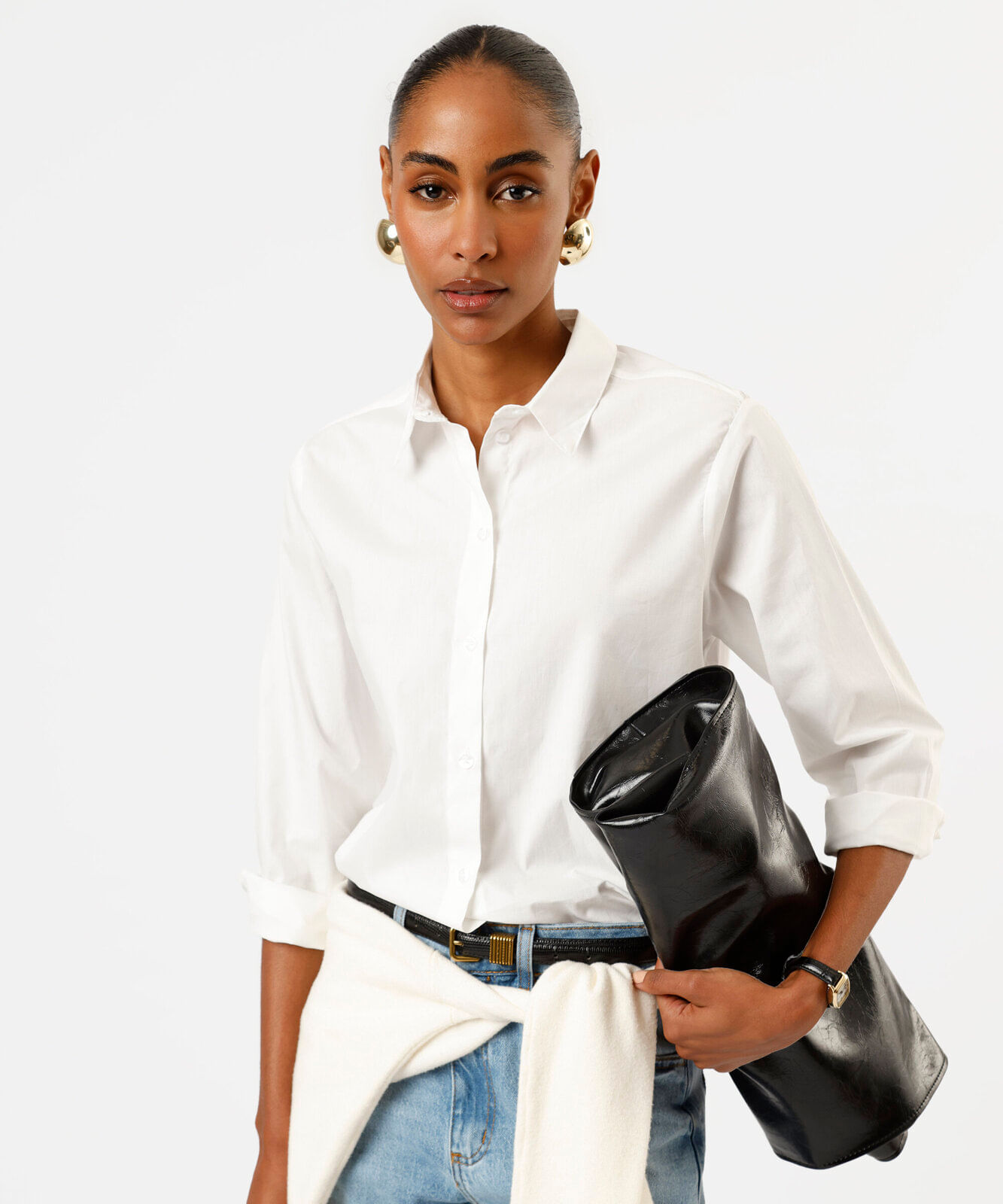 camisa feminina de algodão manga longa off white