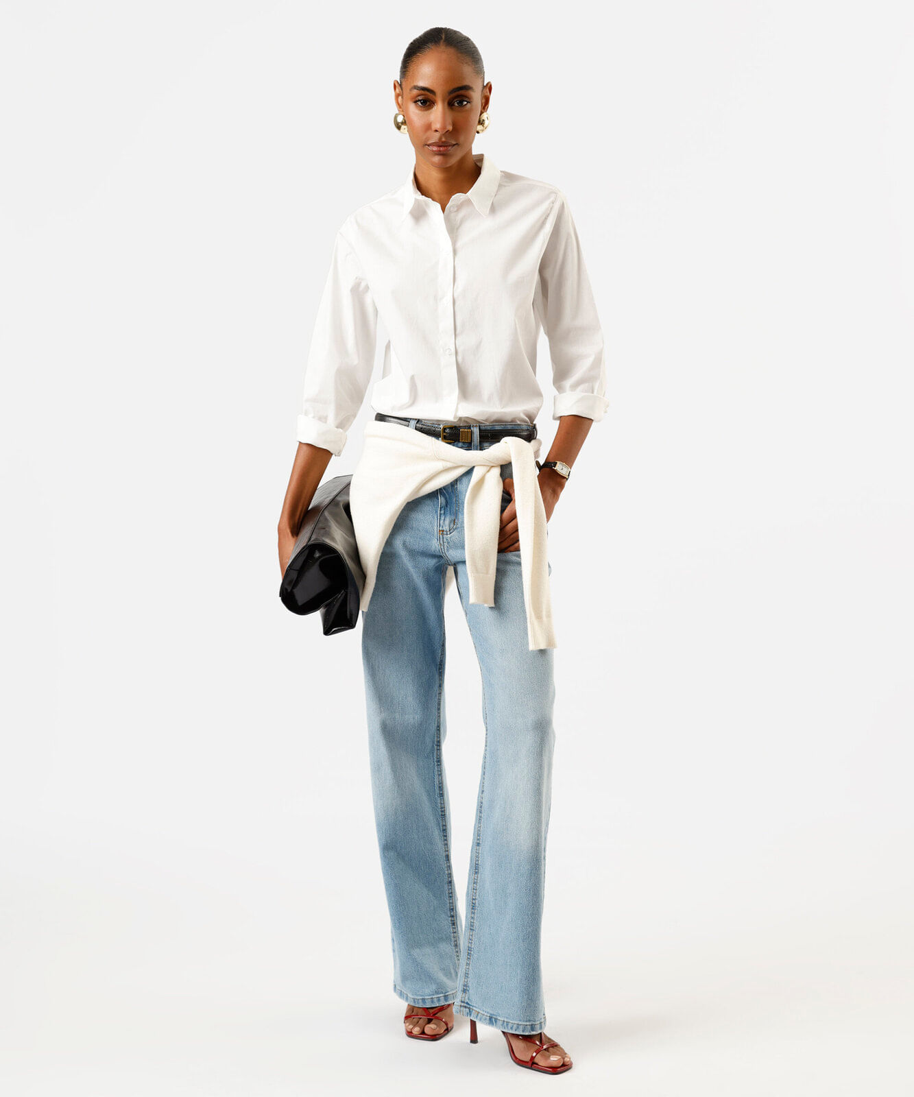 camisa feminina de algodão manga longa off white