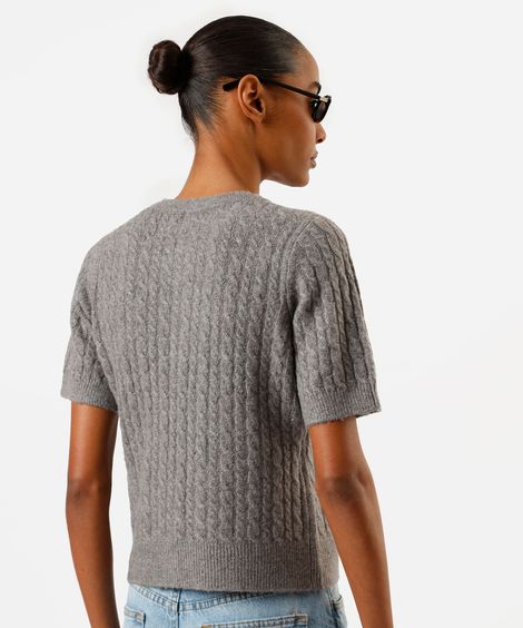 blusa feminina de tricot manga curta texturizada cinza