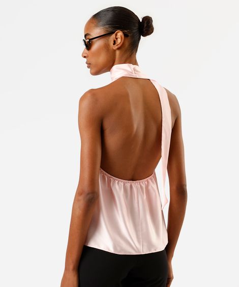 blusa frente única feminina decote degagê acetinada rosa