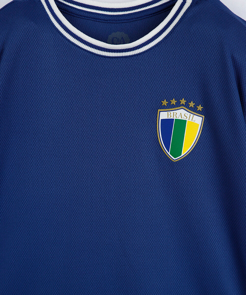 camiseta esportiva infantil manga curta brasil azul