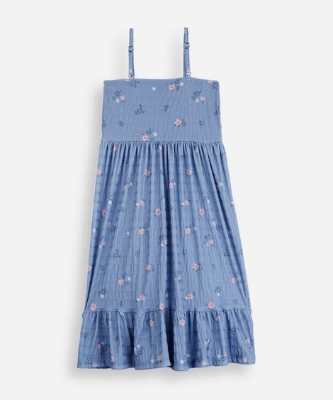 vestido infantil com lastex floral azul