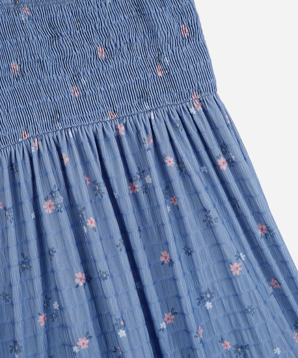 vestido infantil com lastex floral azul