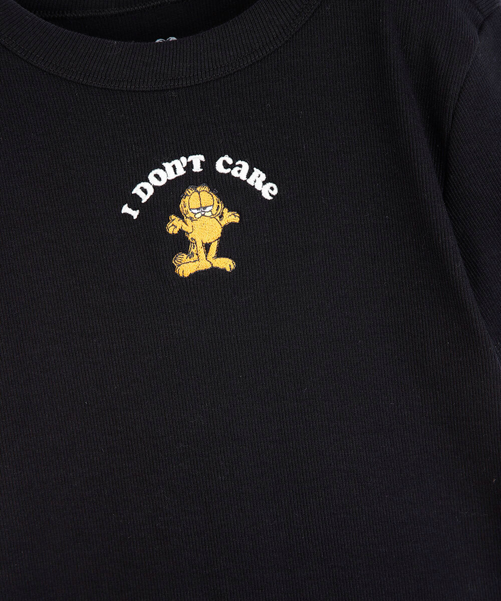 blusa baby look juvenil de algodão garfield preta