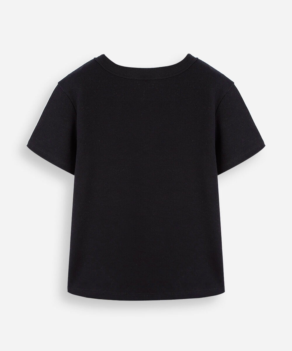 blusa baby look juvenil de algodão garfield preta