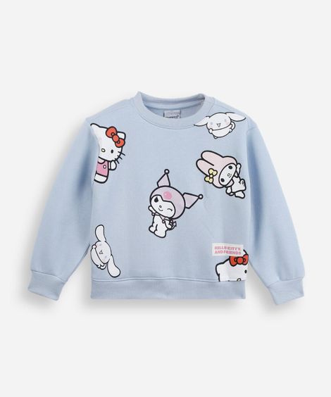 blusão infantil de moletom hello kitty azul