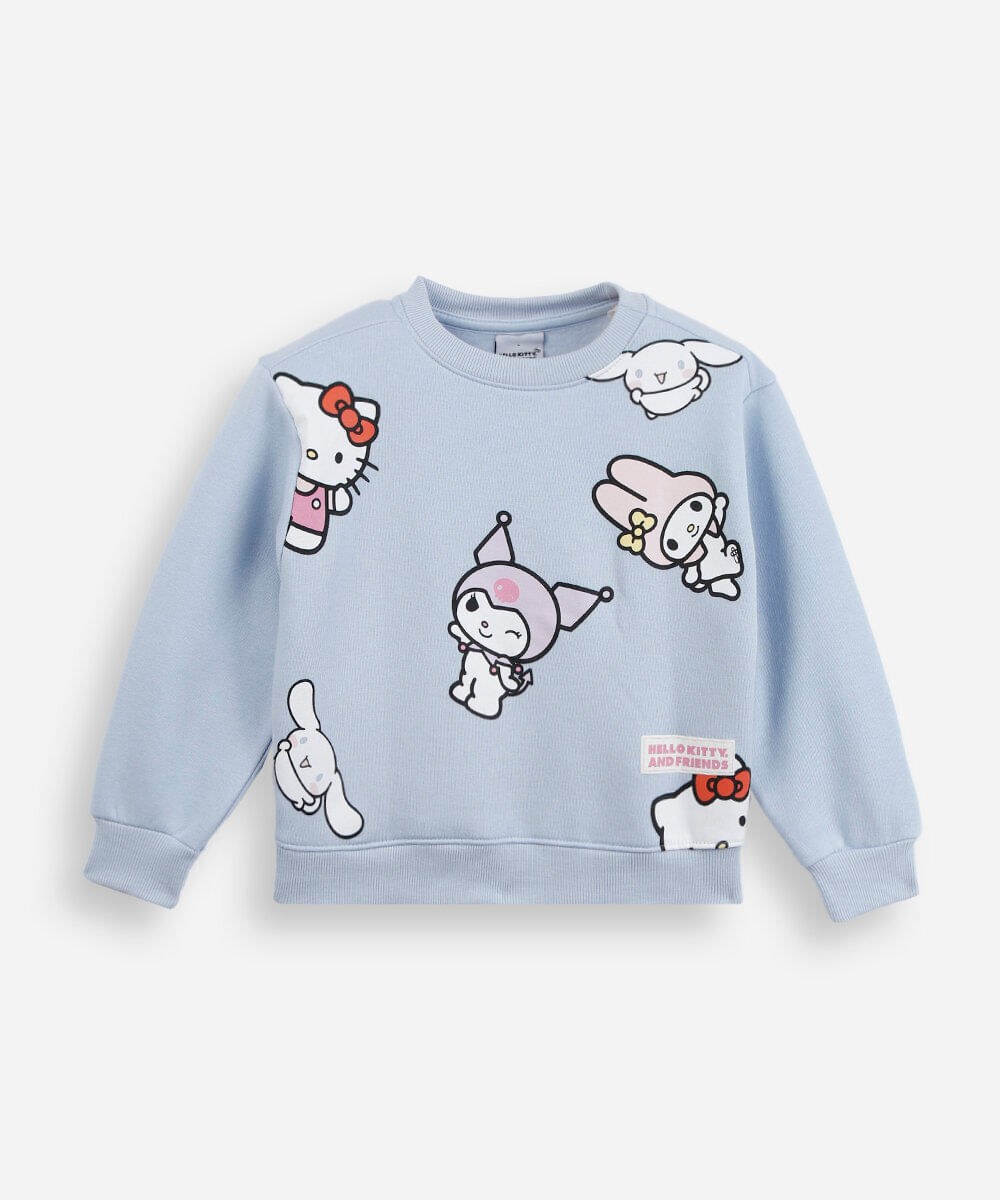 blusão infantil de moletom hello kitty azul