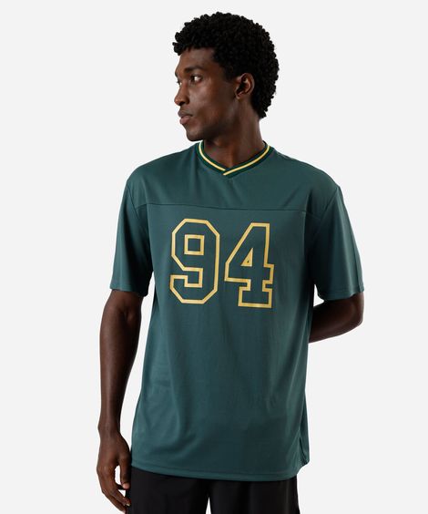 camiseta esportiva masculina  gola v manga curta estampada verde