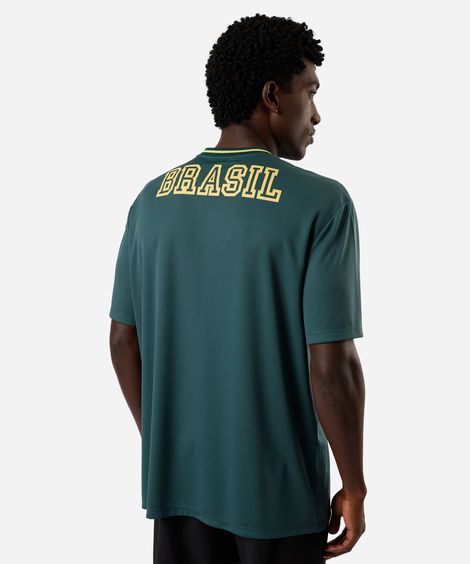 camiseta esportiva masculina  gola v manga curta estampada verde
