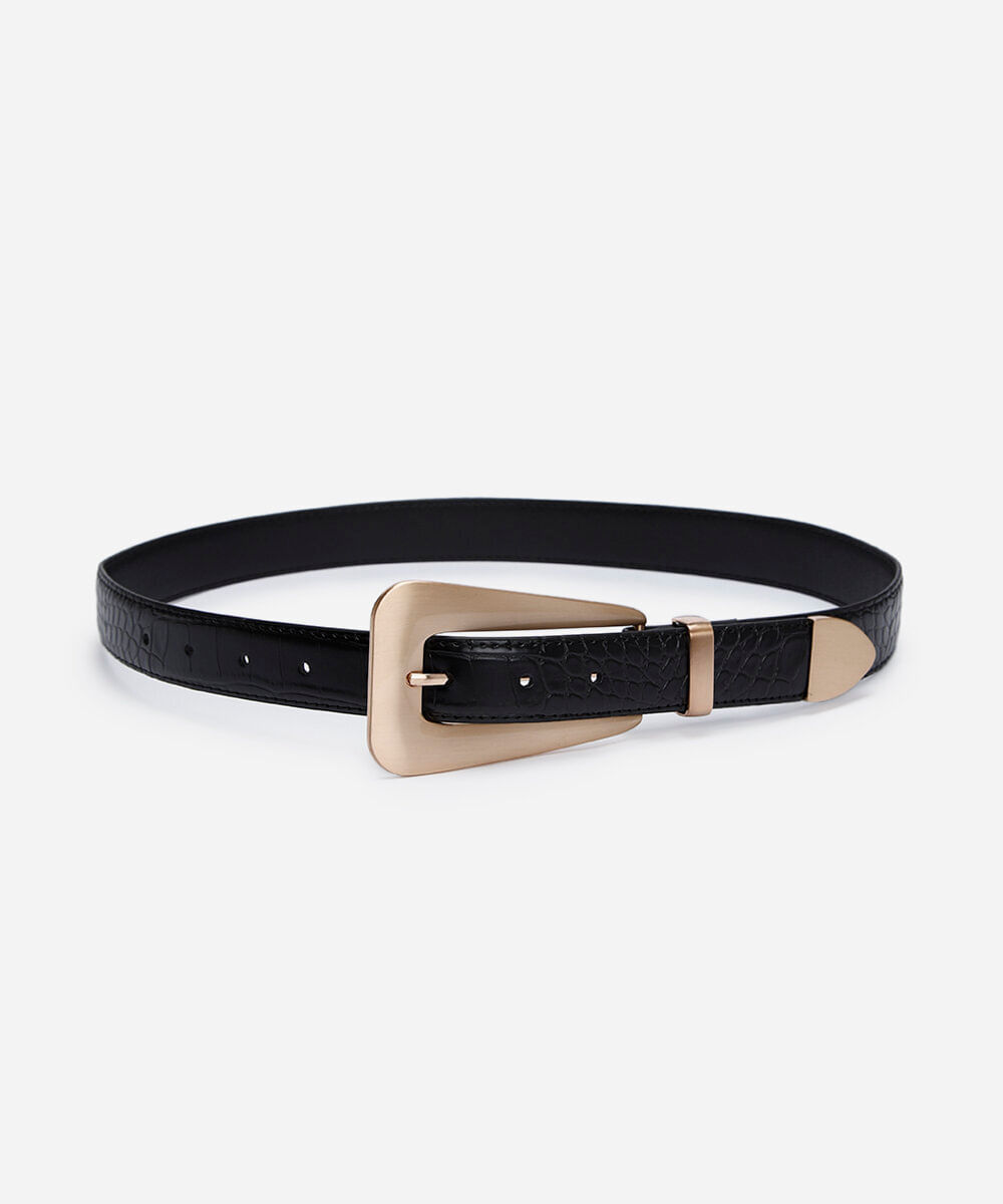 cinto croco com fivela triangular preto