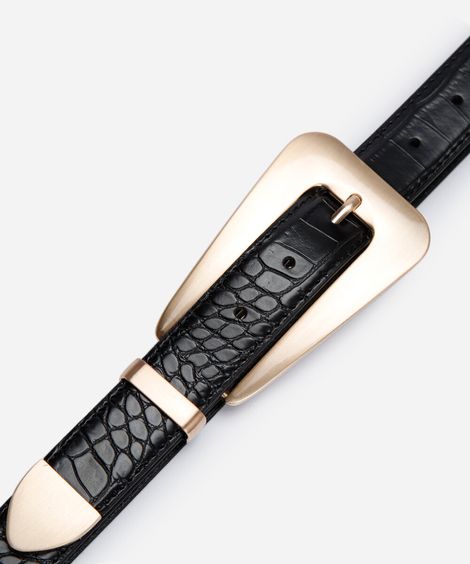 cinto croco com fivela triangular preto