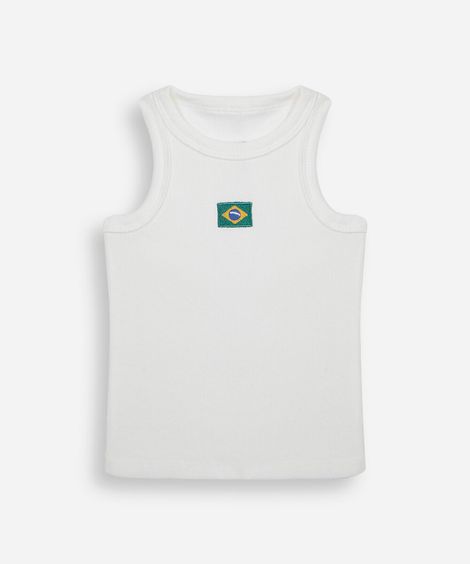 regata infantil de algodão brasil canelada off white