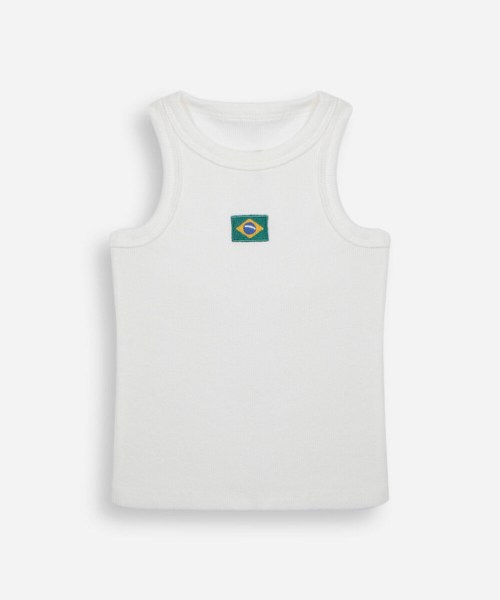 regata infantil de algodão brasil canelada off white
