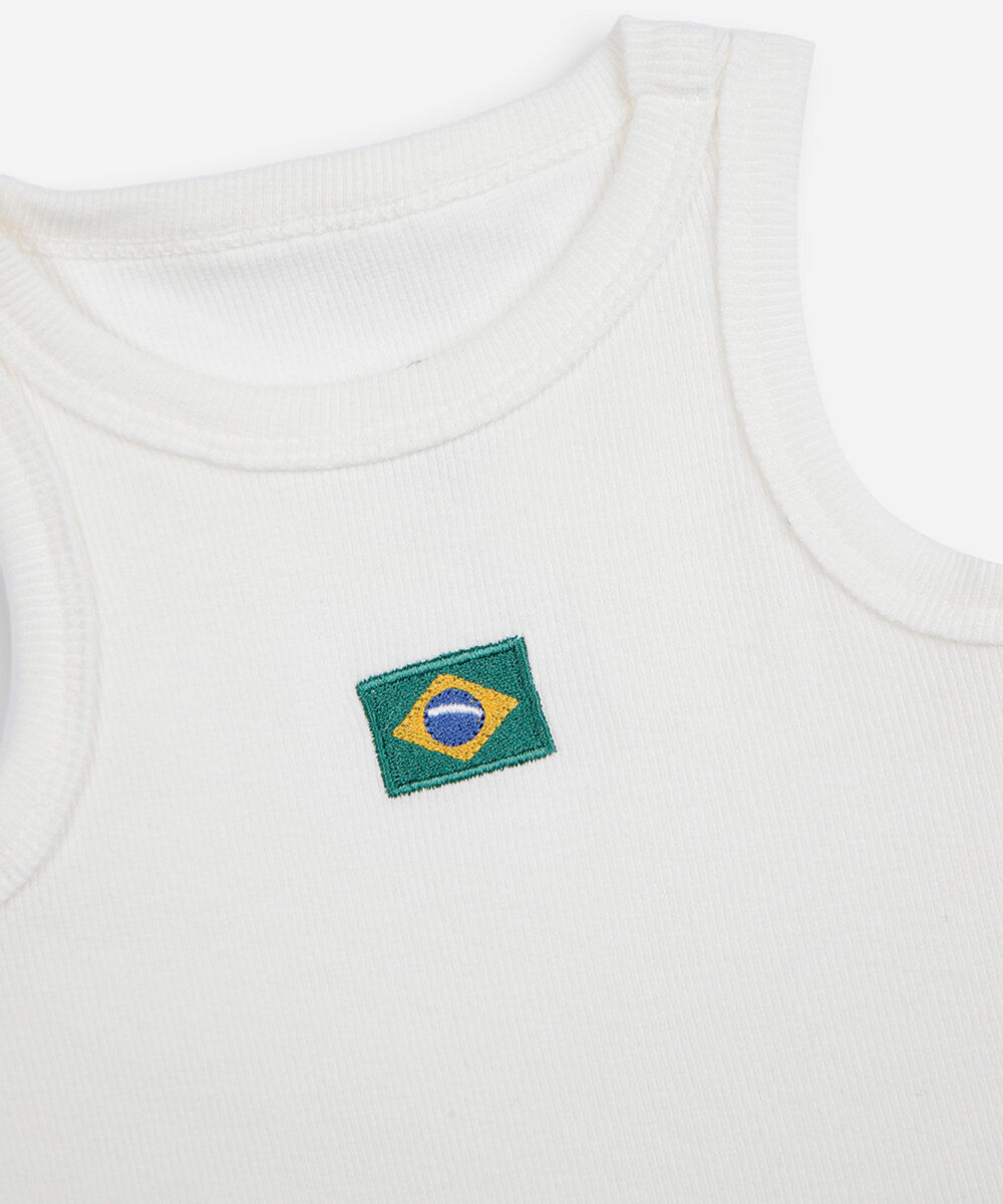 regata infantil de algodão brasil canelada off white