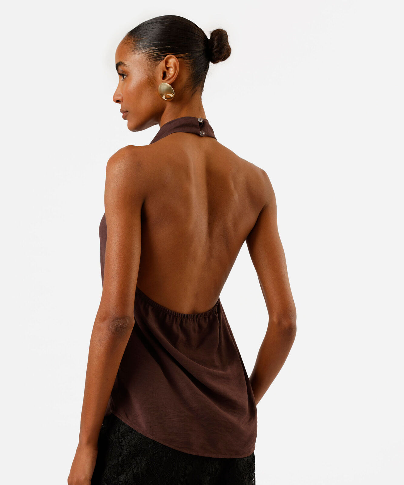 blusa frente única feminina com viscose decote degagê marrom