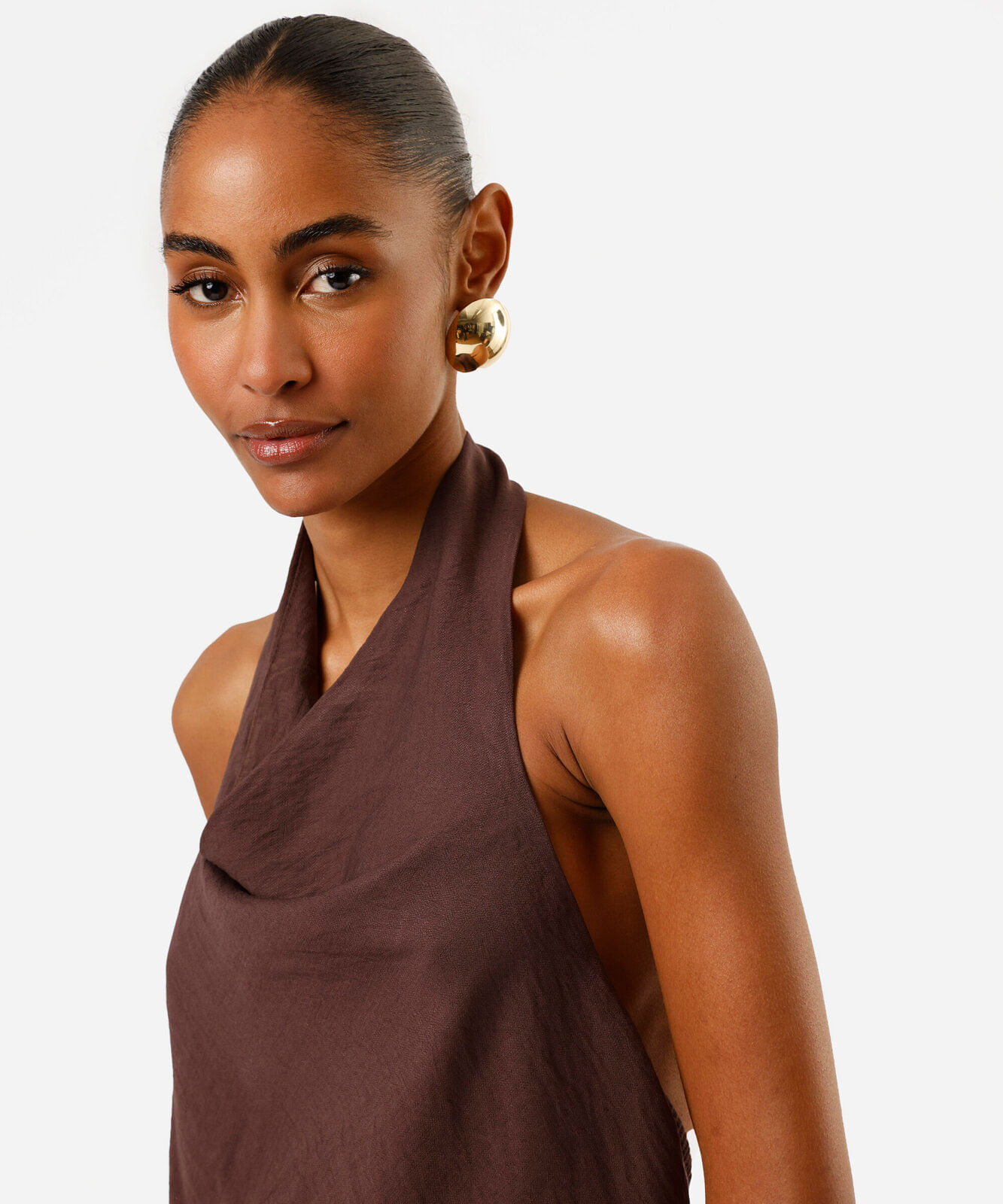 blusa frente única feminina com viscose decote degagê marrom