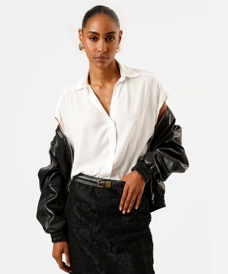 camisa feminina de viscose manga curta off white