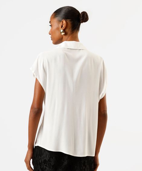 camisa feminina de viscose manga curta off white