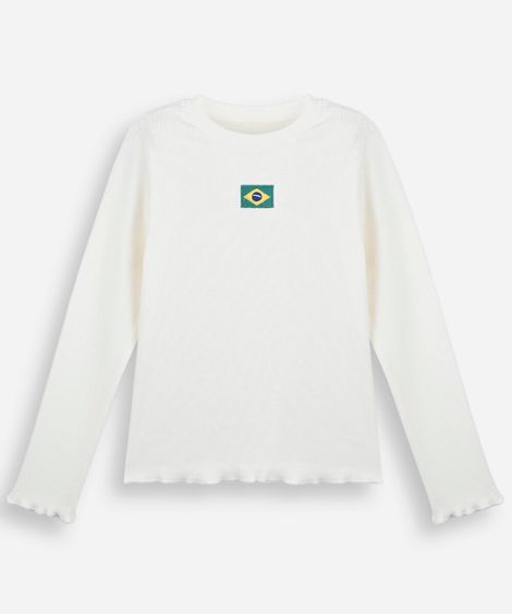 blusa infantil de algodão manga longa brasil off white