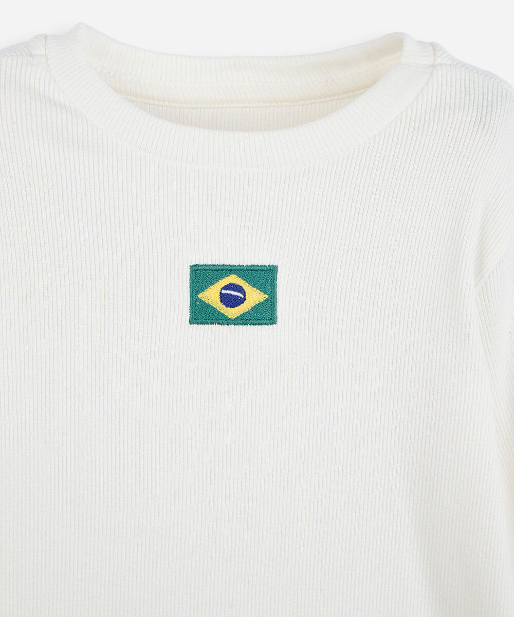 blusa infantil de algodão manga longa brasil off white