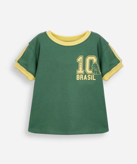 camiseta infantil de algodão manga curta brasil amarela