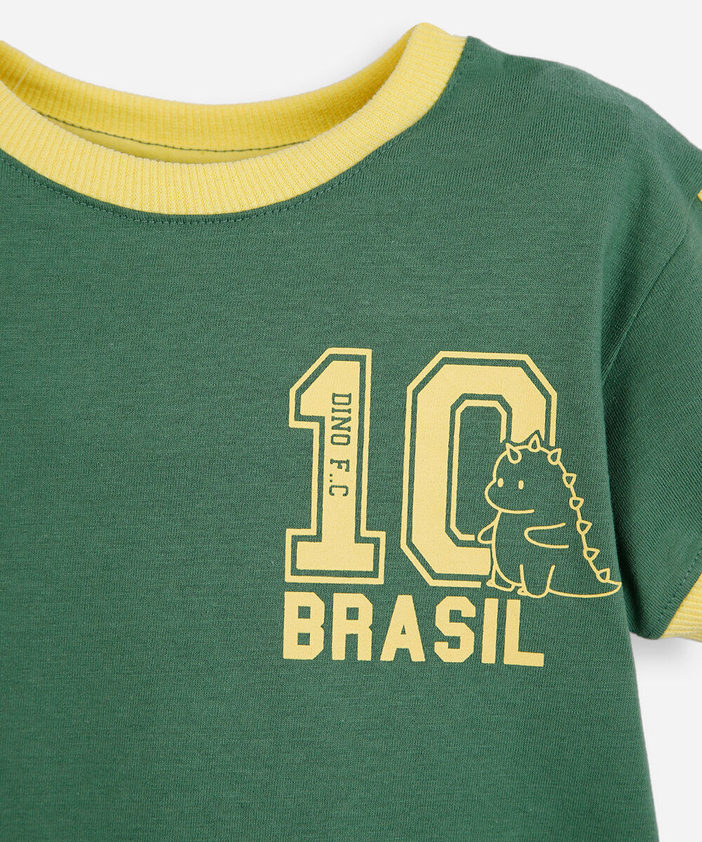 camiseta infantil de algodão manga curta brasil amarela