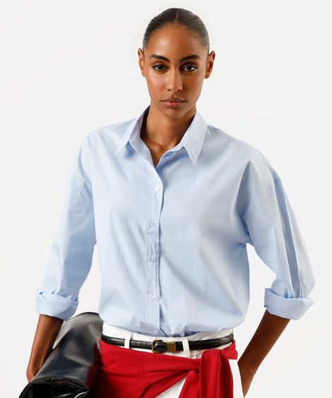 camisa oversized feminina de algodão azul