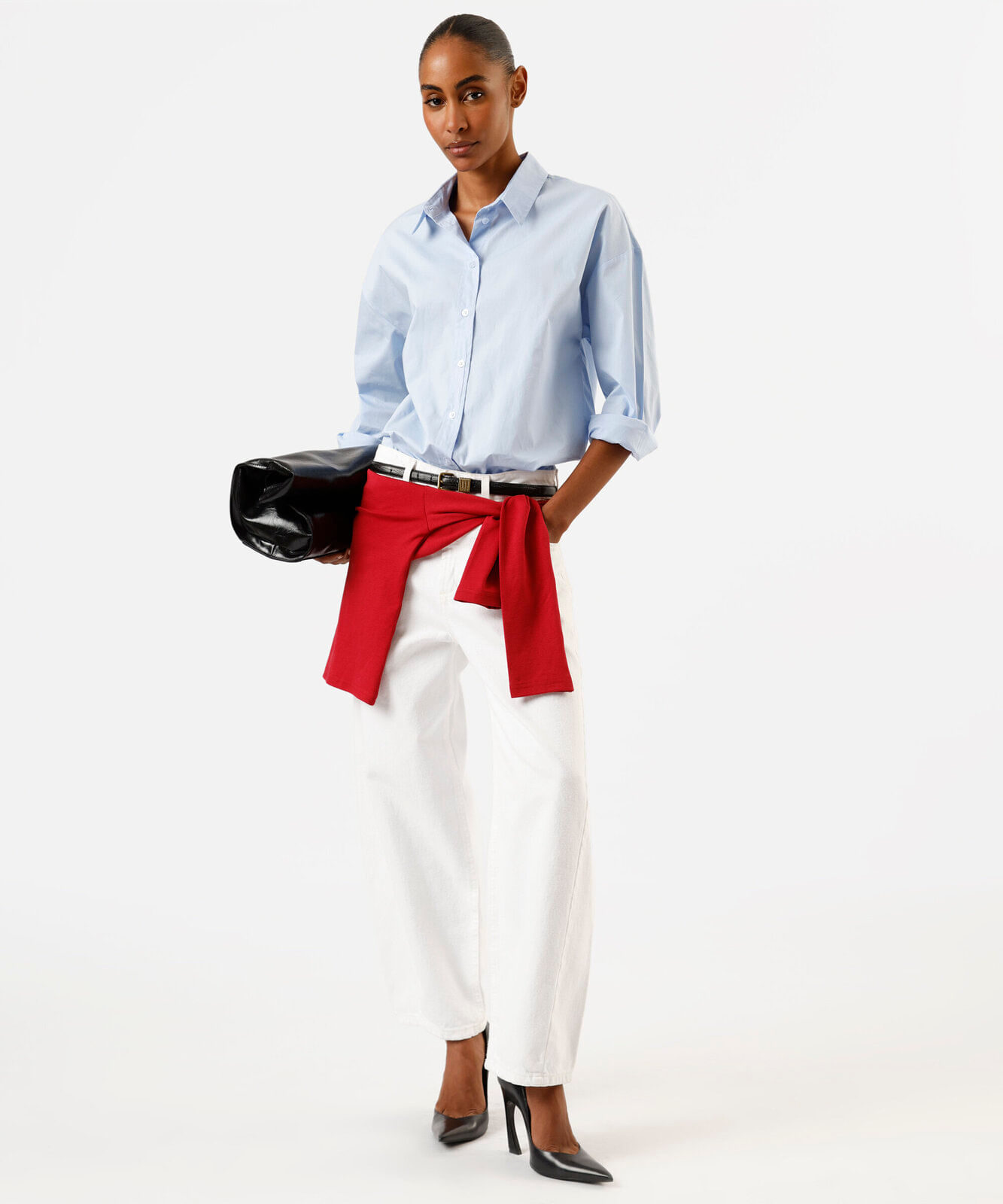 camisa oversized feminina de algodão azul