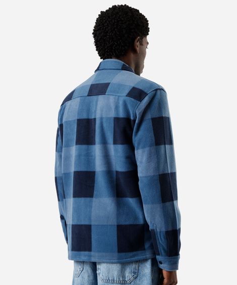 camisa overshirt masculina de fleece manga longa xadrez azul