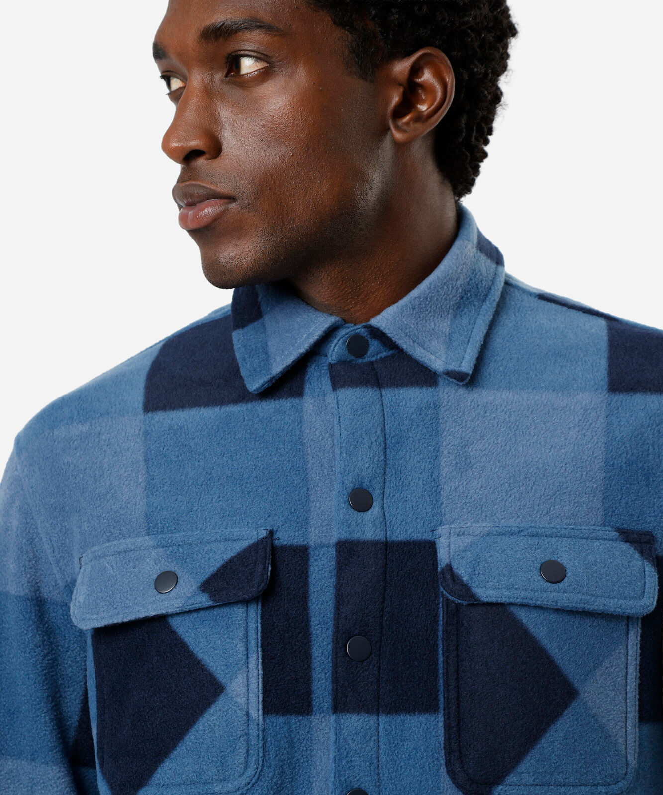 camisa overshirt masculina de fleece manga longa xadrez azul