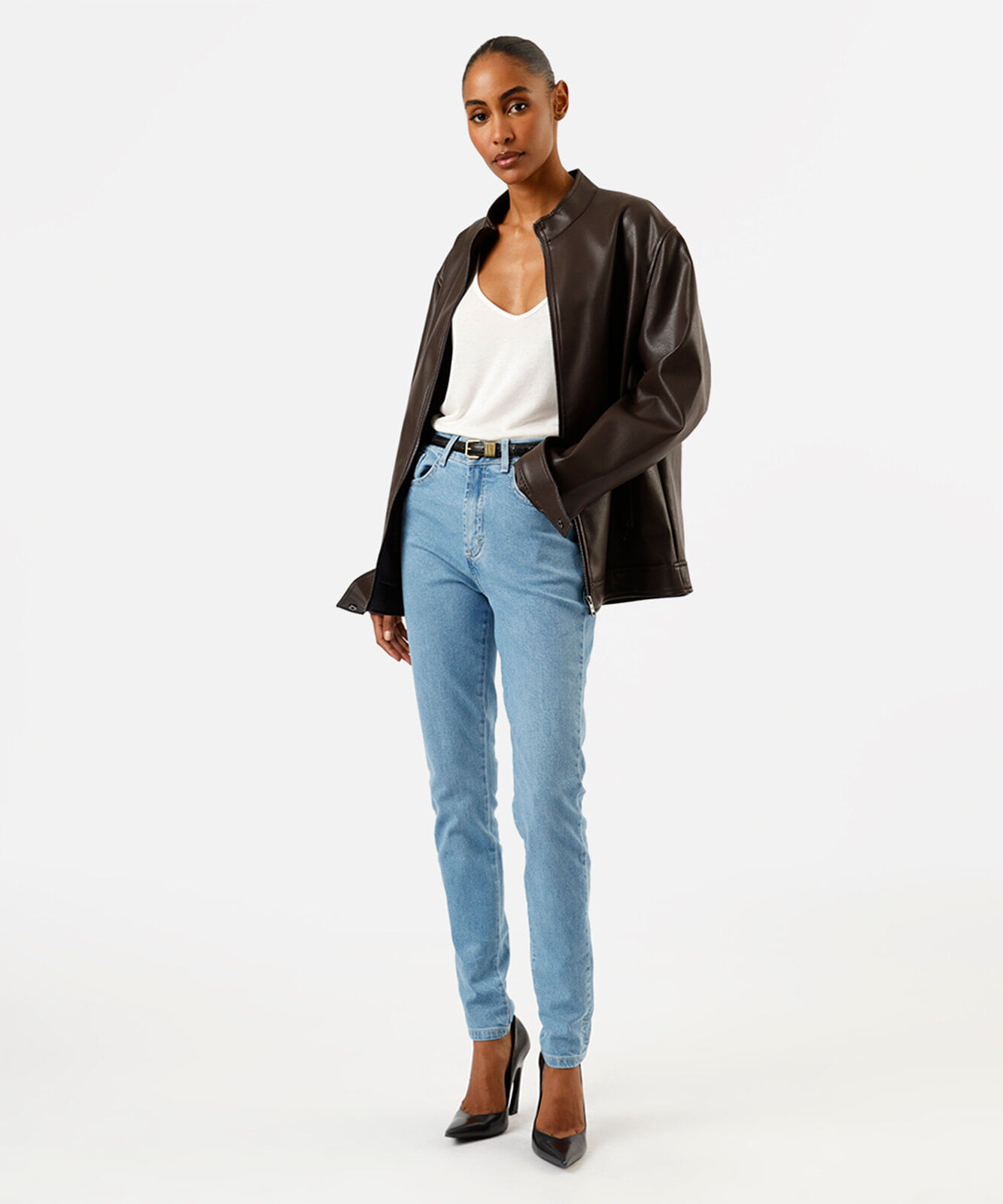 calça skinny feminina jeans cintura média azul