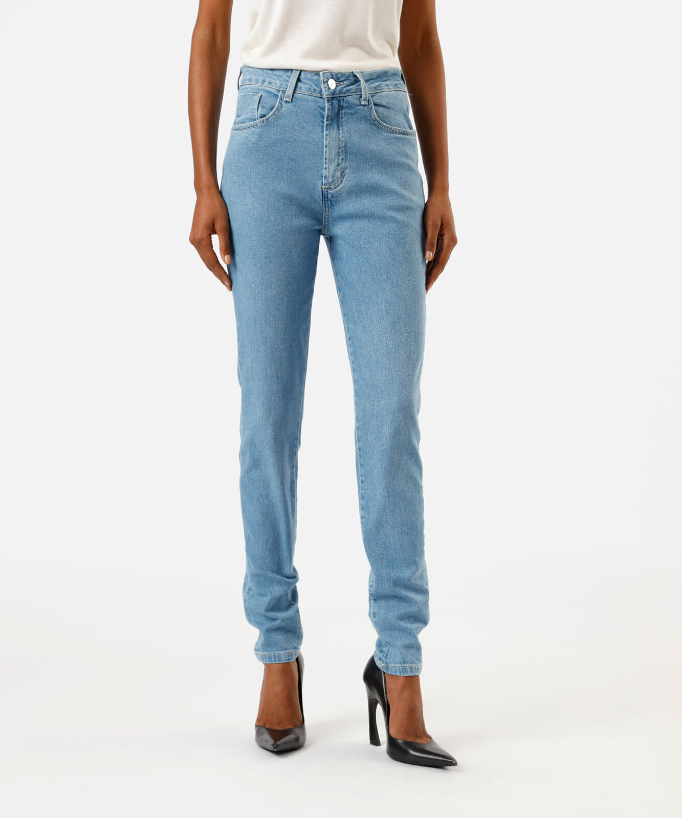 calça skinny feminina jeans cintura média azul