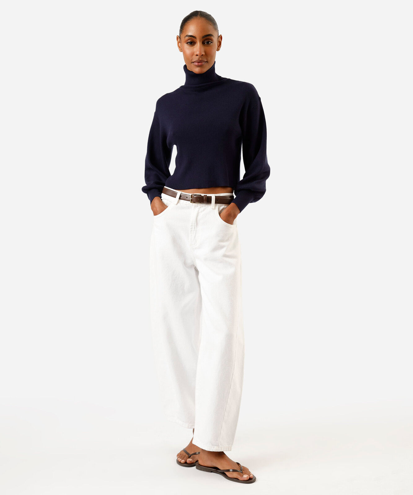 suéter cropped feminino de tricot manga bufante canelado azul
