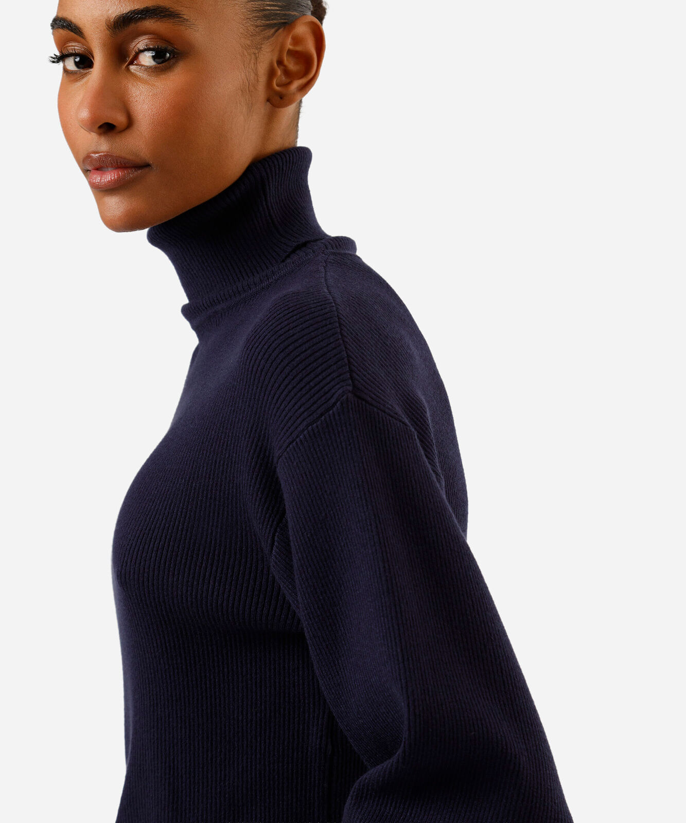 suéter cropped feminino de tricot manga bufante canelado azul