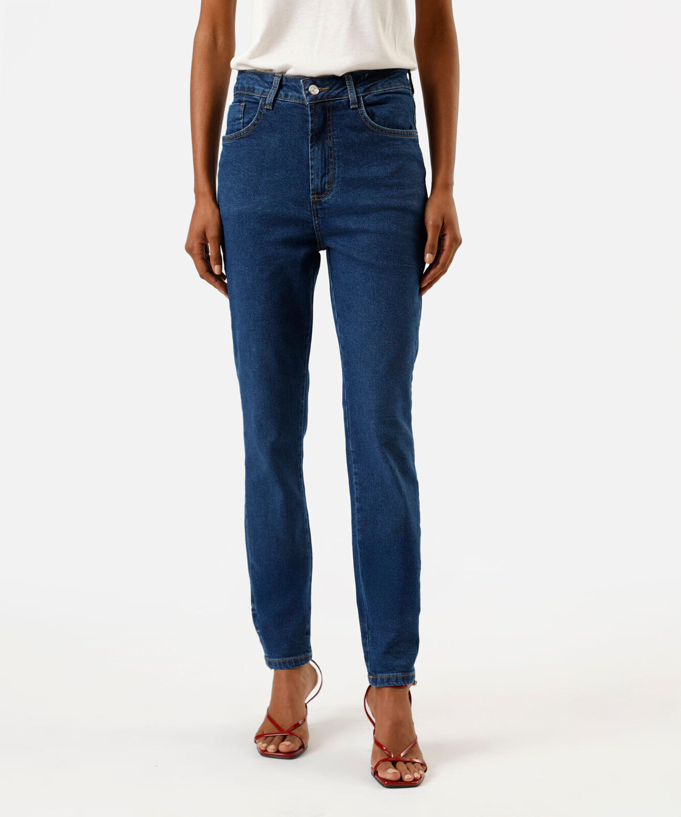 calça skinny feminina jeans cintura média azul