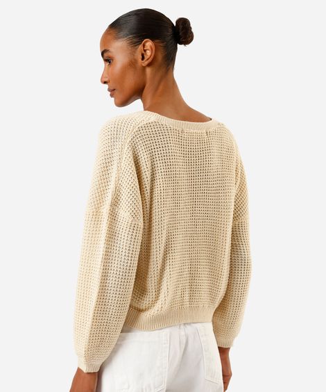 suéter feminino de tricot decote v bege