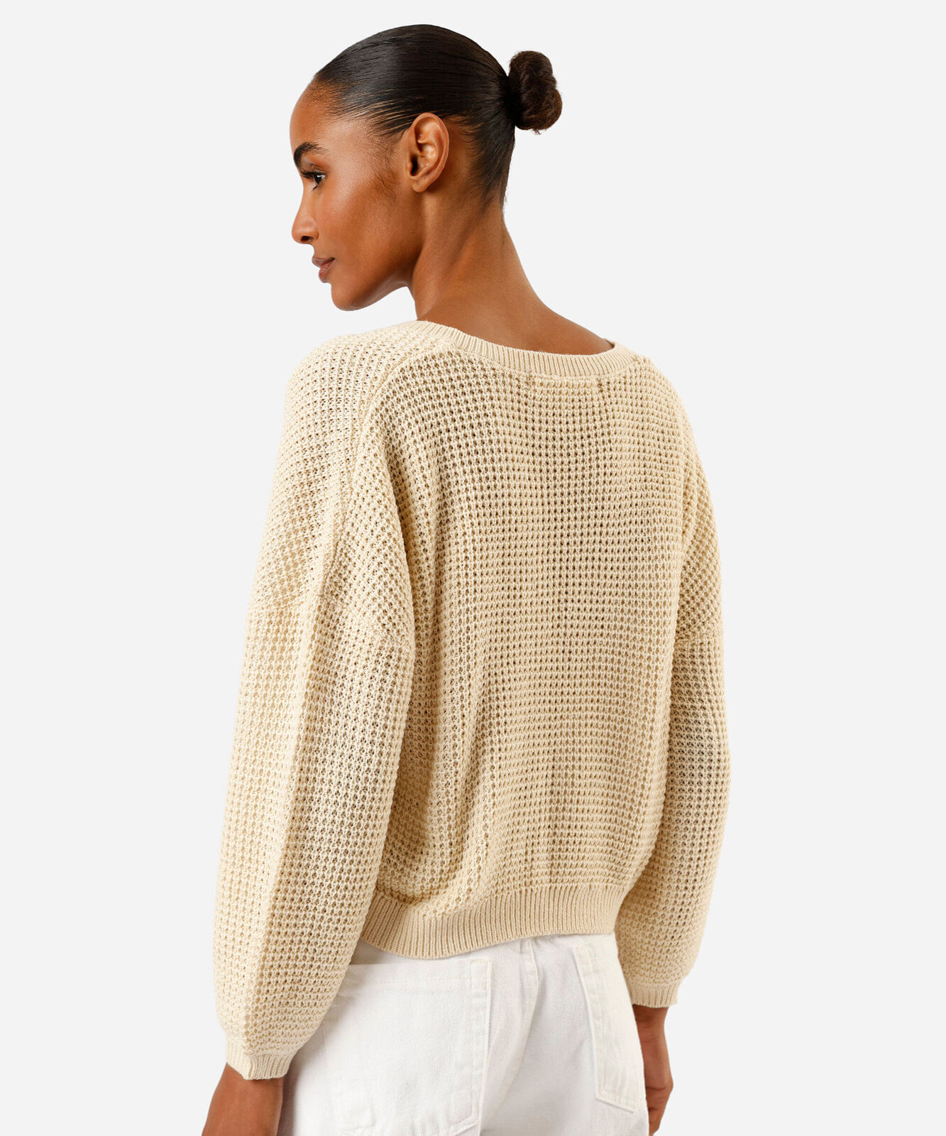 suéter feminino de tricot decote v bege