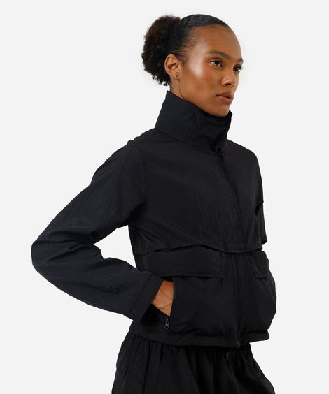 jaqueta box fit feminina de poliamida esportiva oversized preta