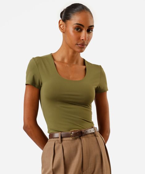 blusa baby look feminina de poliamida básica verde