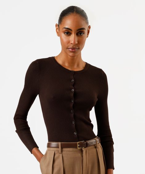 cardigan de tricot feminino canelado marrom