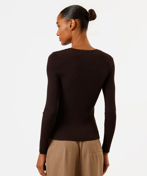 cardigan de tricot feminino canelado marrom