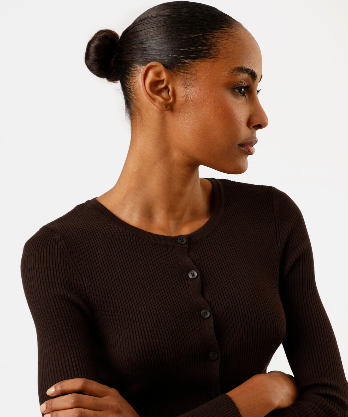 cardigan de tricot feminino canelado marrom