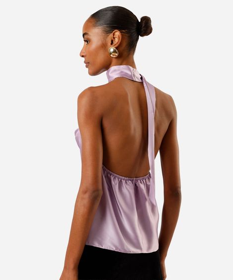blusa frente única feminina decote degagê acetinada lilás