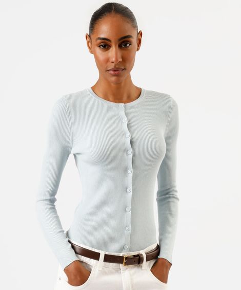 cardigan de tricot feminino canelado azul