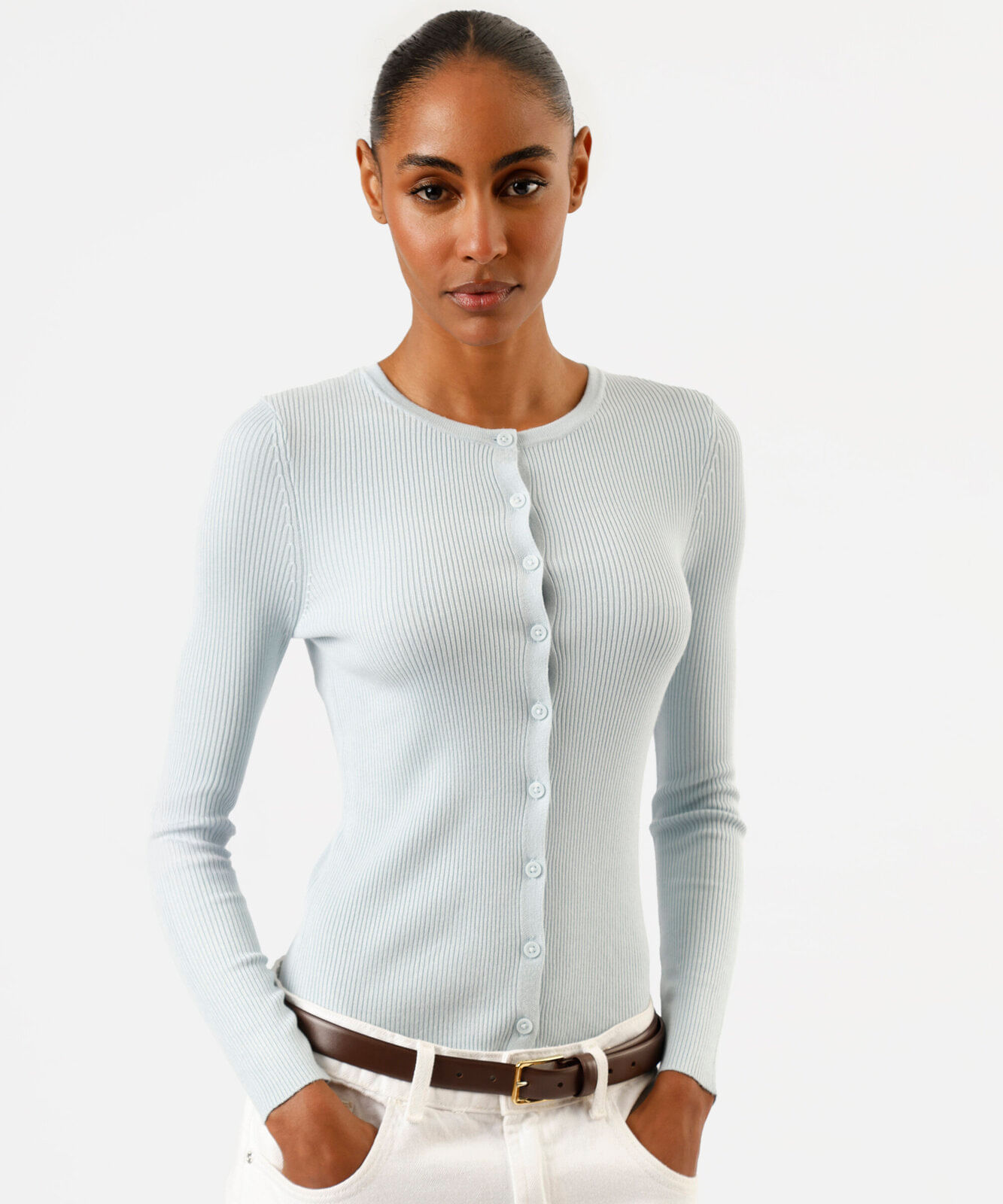 cardigan de tricot feminino canelado azul