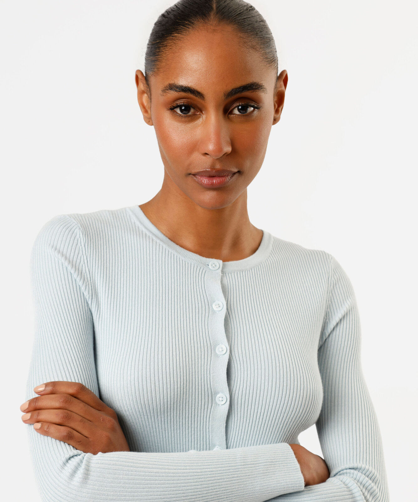 cardigan de tricot feminino canelado azul