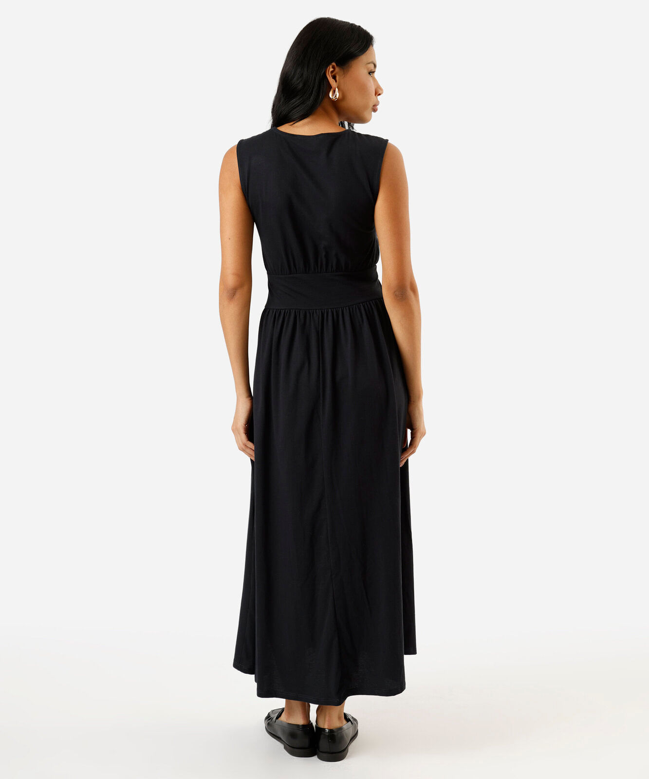 vestido midi feminino de algodão com recorte franzido azul